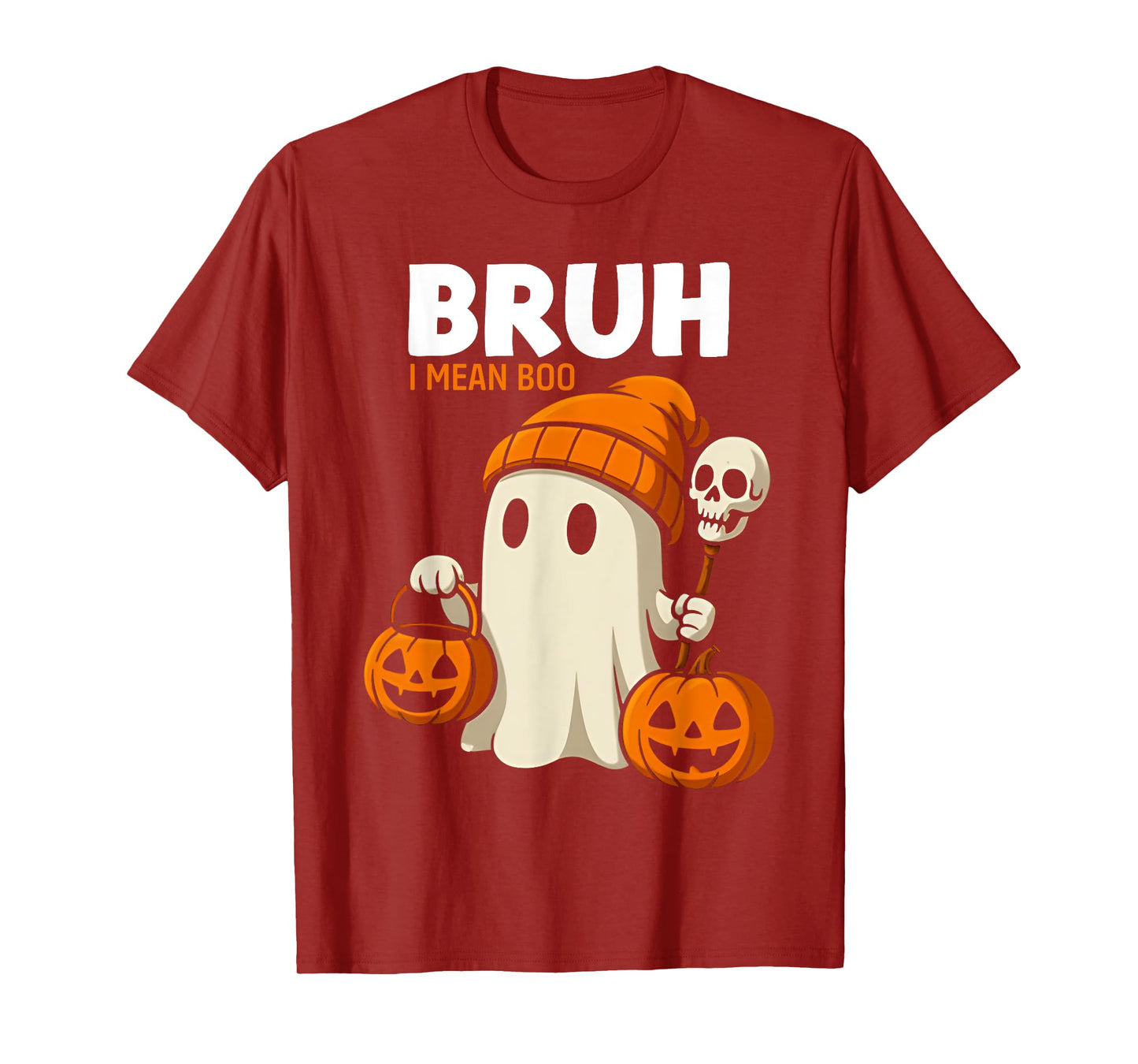 Halloween Bruh I Mean Boo Ghost Skull Pumpkin Boys Kids Men T-Shirt