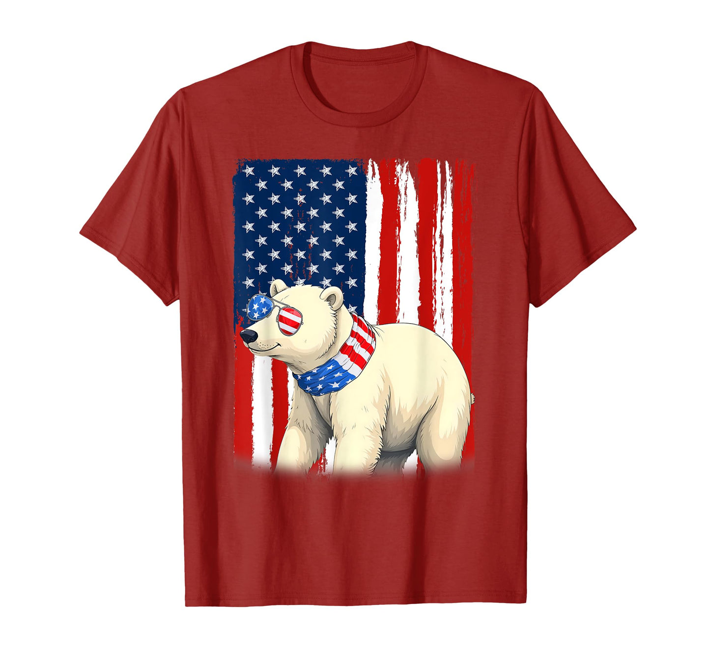 Polar Bear US America Flag Men Women 4th of July Patriotic T-Shirt