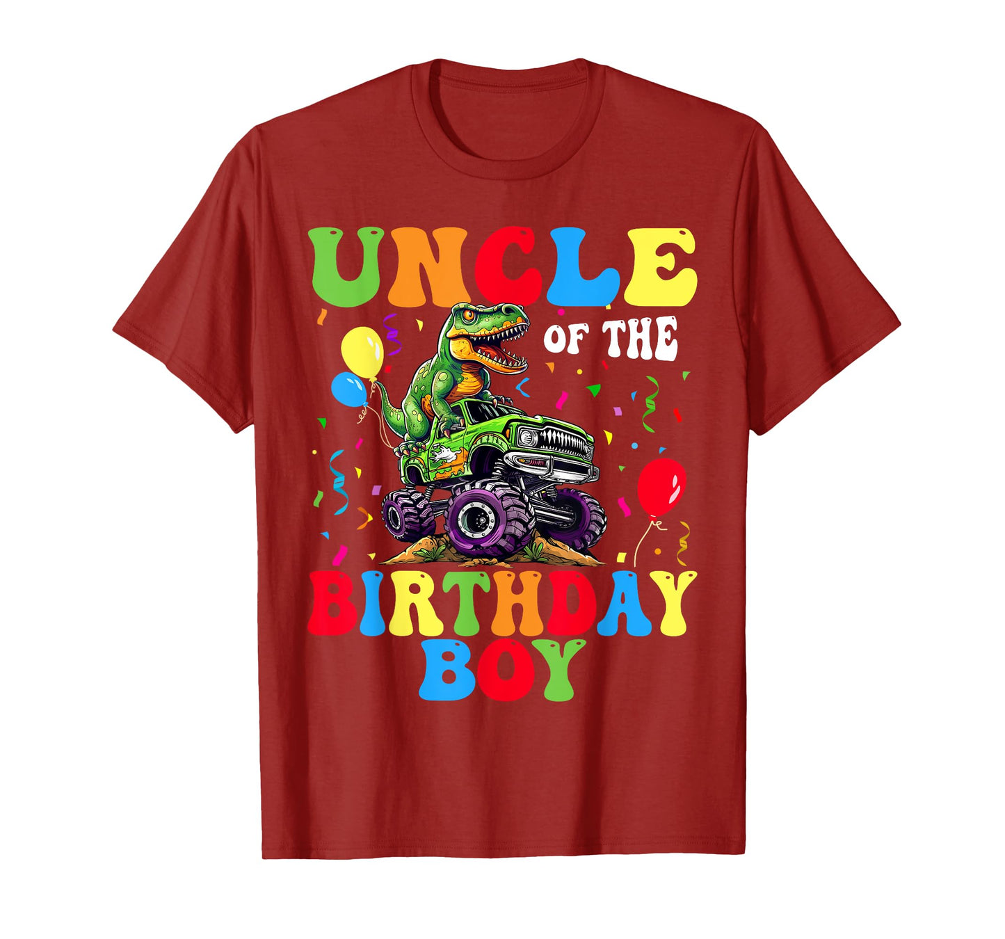 Uncle Of The Birthday Boy Dinosaur Monster Truck T-Shirt