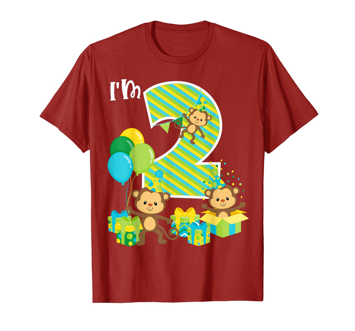 Birthday Monkey 2nd Birthday Party Two Year Old Kid Toddler T-Shirt