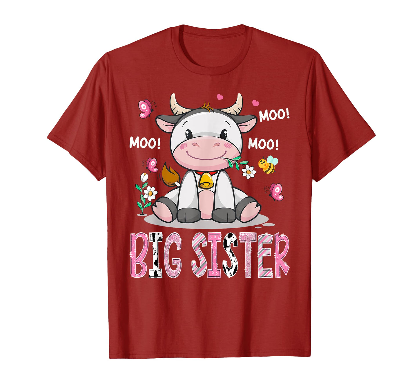 Big Sister Cute Cow Pink Farm Moo Moo Birthday Girl Matching T-Shirt