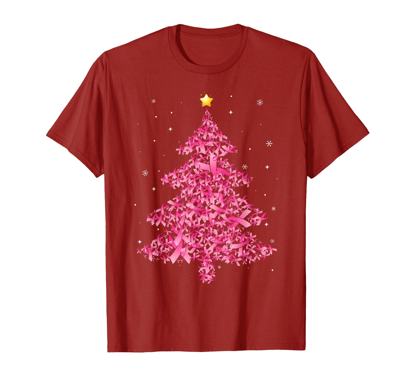 Breast Cancer Christmas Santa Hat Pink Ribbon Xmas Tree T-Shirt