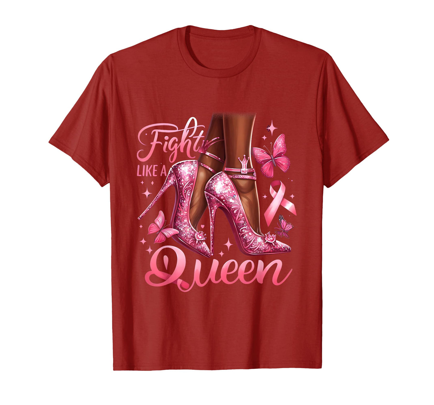 Fight Like A Queen Breast Cancer Awareness Black Woman Queen T-Shirt