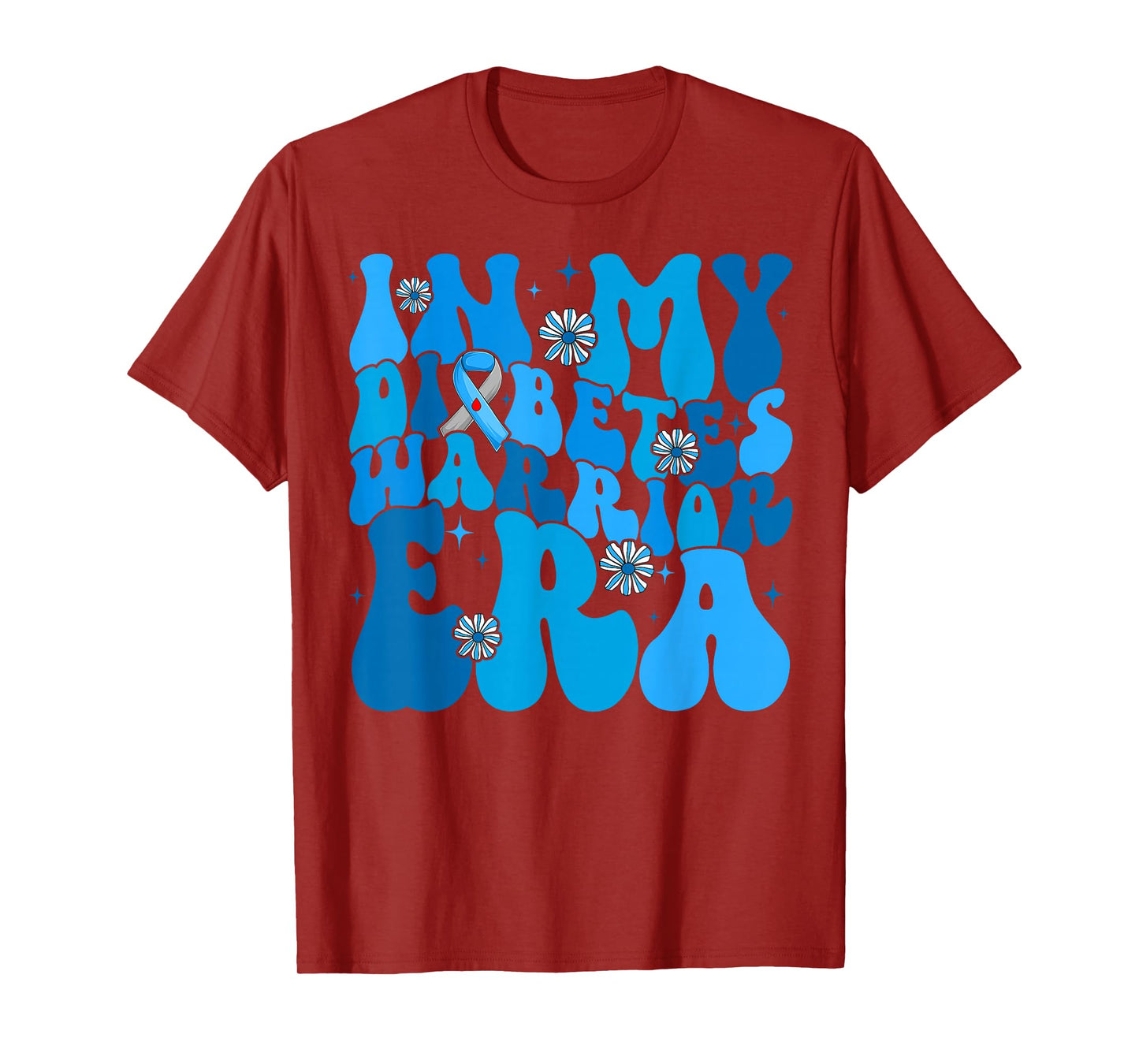 Retro Groovy In My Diabetes Warrior Era Blue Gray Ribbon T-Shirt