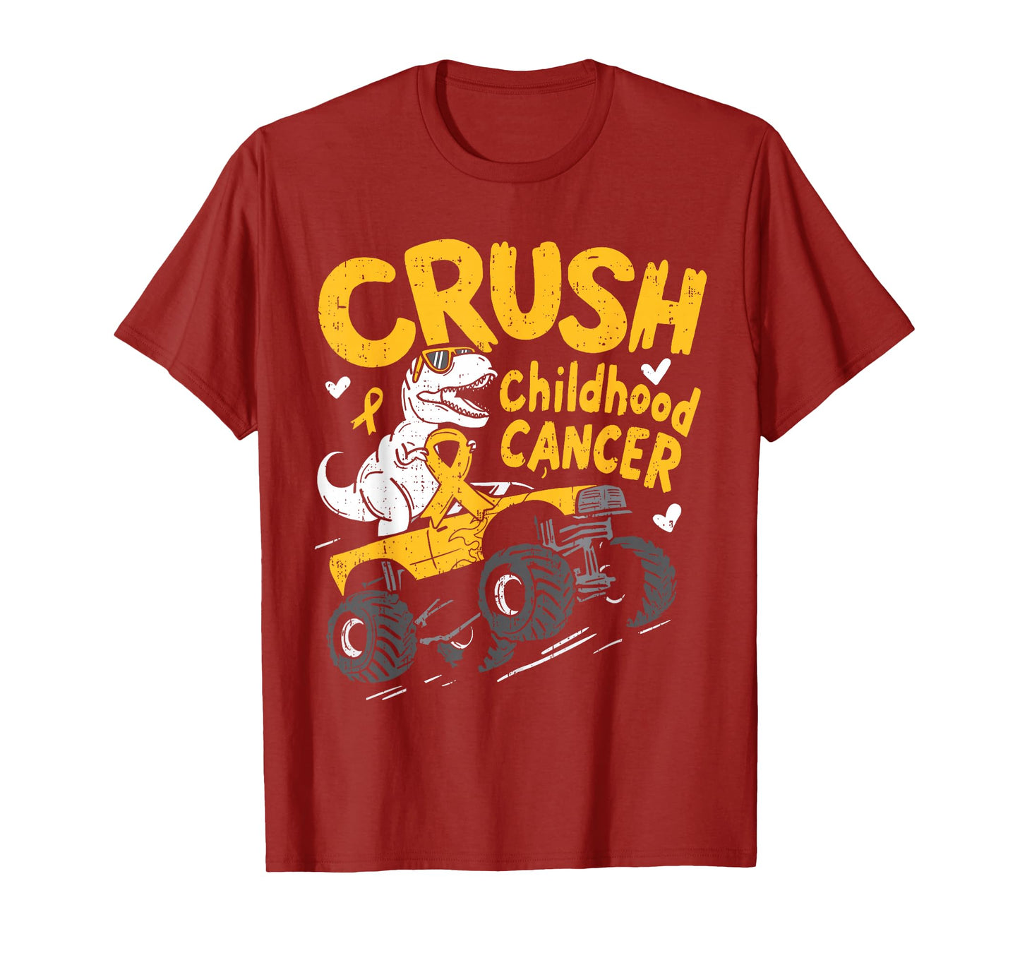 Crush Childhood Cancer Awareness T Rex Dino Truck Boy Kids T-Shirt