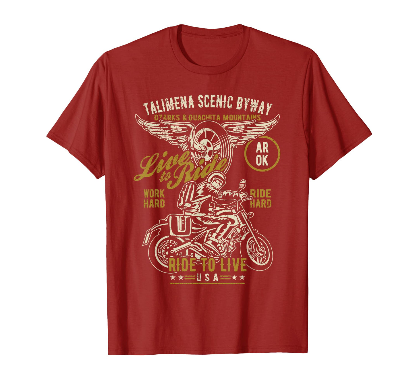 Talimena Scenic Byway AR OK USA Motorcycle Distressed Design T-Shirt