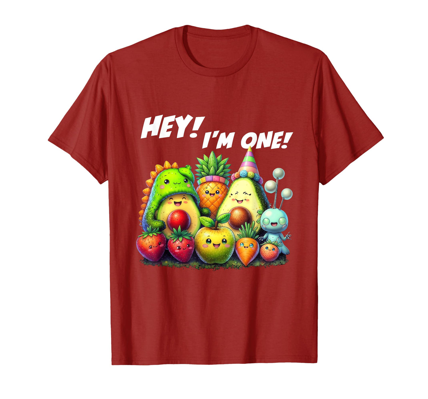 Hey I'm One Birthday Boy Funny Fruit Birthday Hey Bear T-Shirt