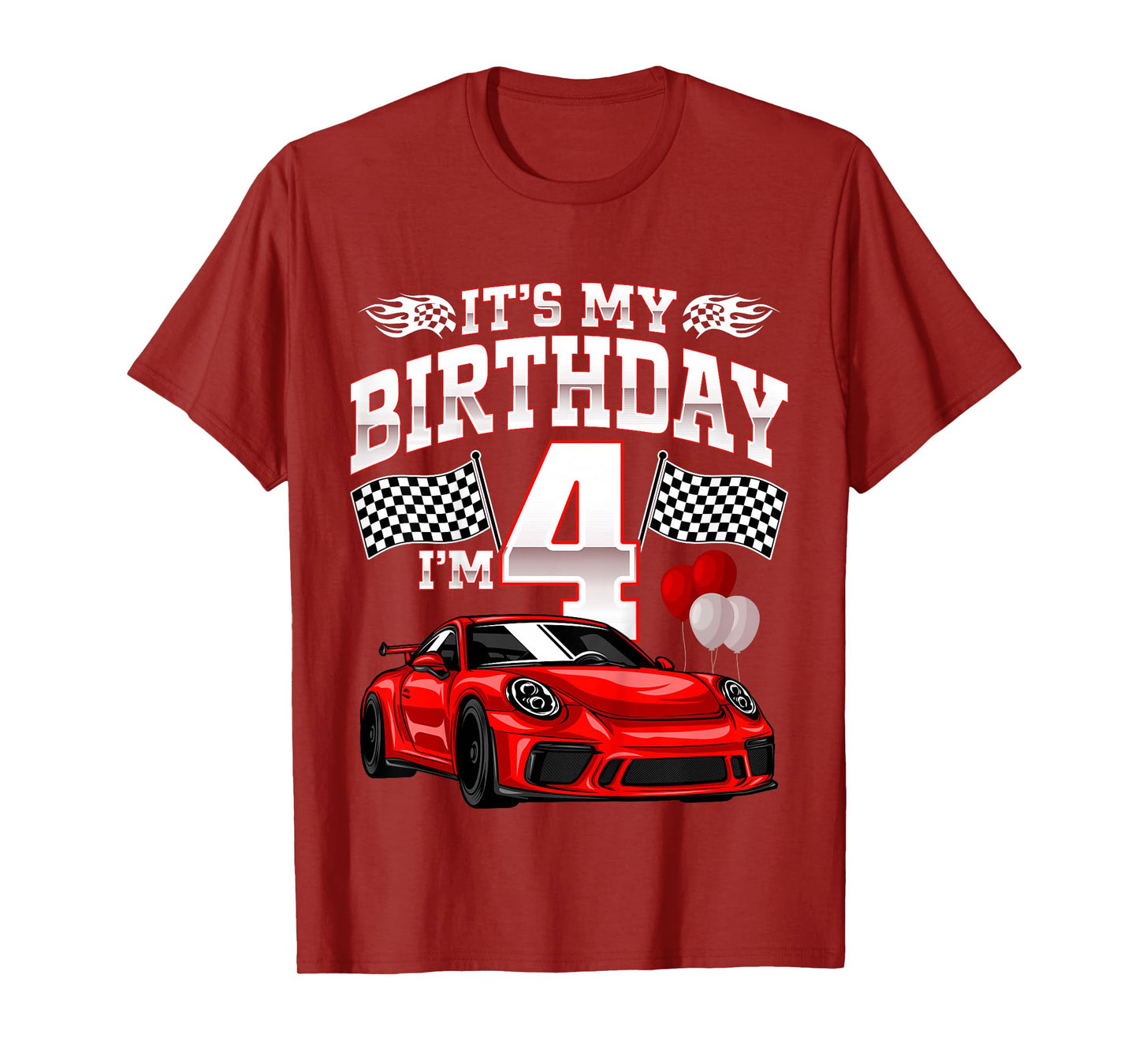 Kids It's My Birthday I'm 4 Kids Car Racing 4th Birthday Party T-Shirt