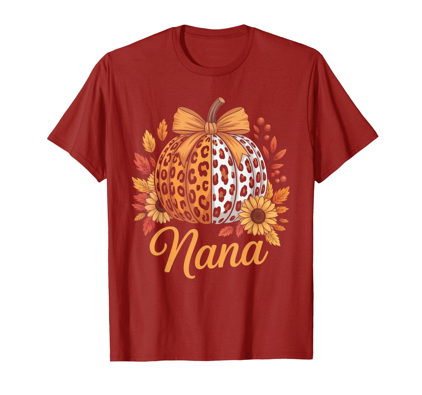 Nana Thanksgiving Leopard Pumpkin Sunflower Coquette Bow Tee T-Shirt