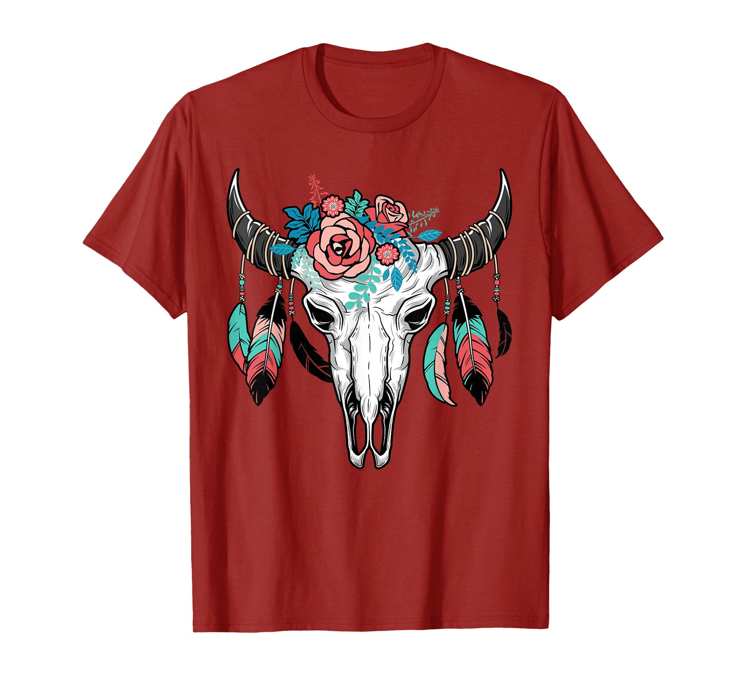 Vintage Cow Skull With Flowers | Men Women Gift Tee T-Shirt
