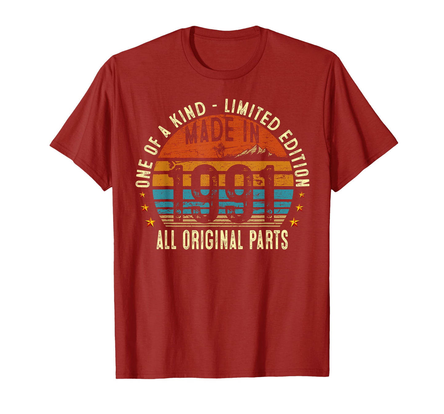 34th Birthday Gifts Men Women Vintage 1991 Original Parts T-Shirt