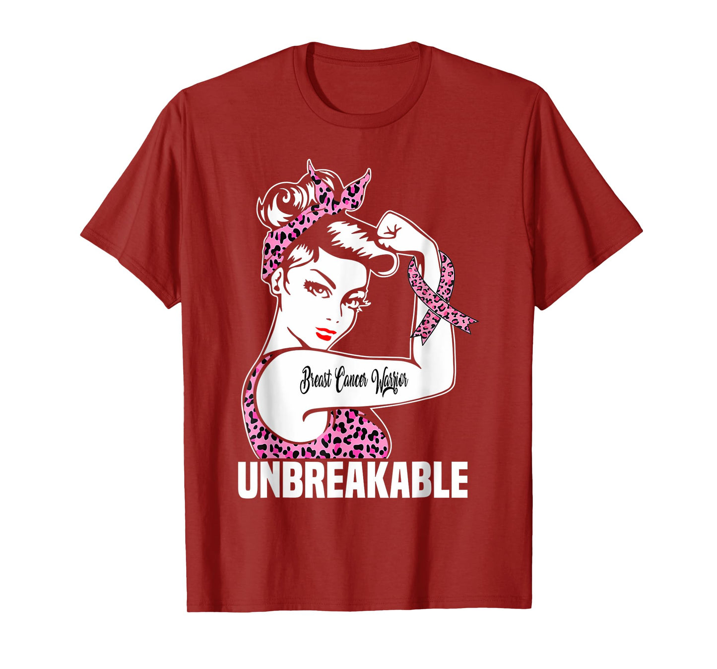 Pink Ribbon Breast Cancer Warrior Unbreakable Leopard T-Shirt