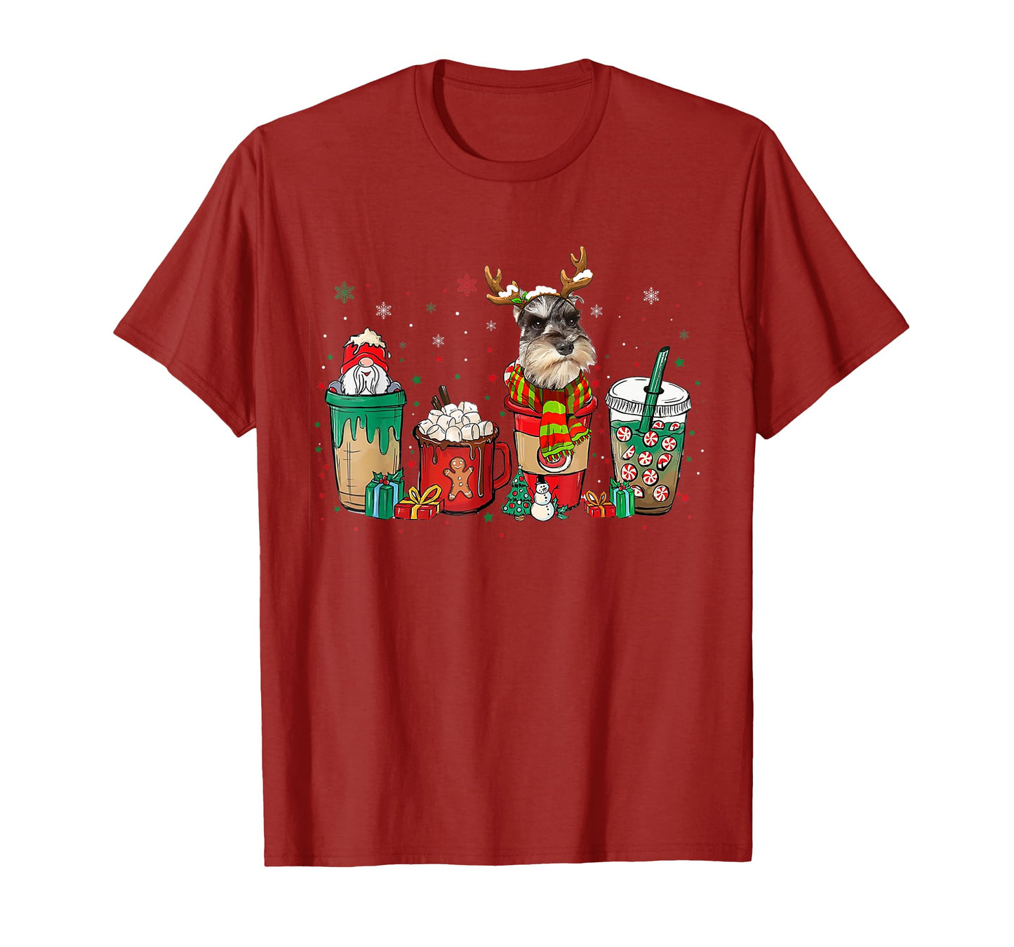 Cute Schnauzer Dog Christmas Coffee Pajamas Xmas Men Women T-Shirt