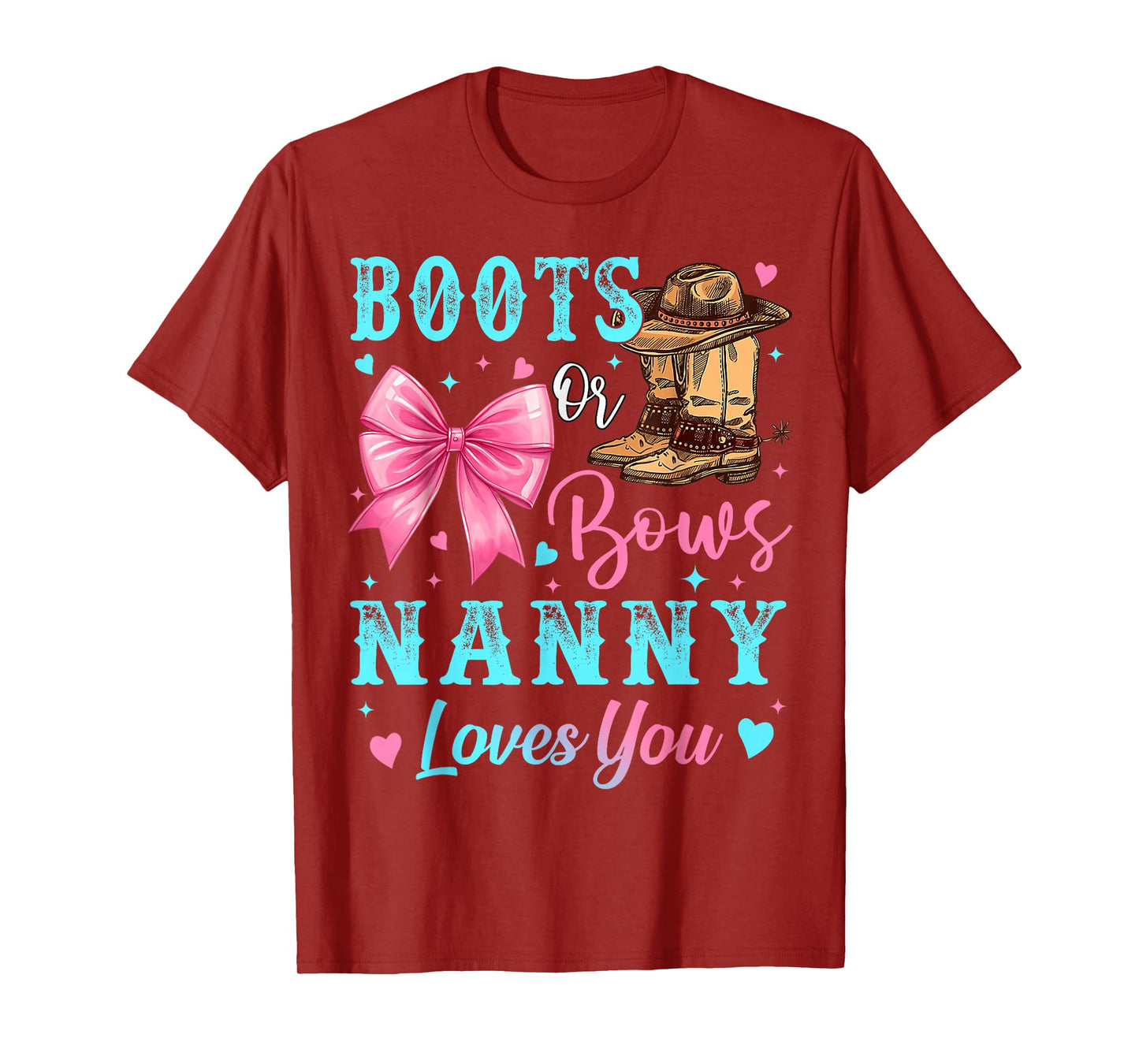 Boots or Bows Nanny Loves You Gender Reveal Family T-Shirt