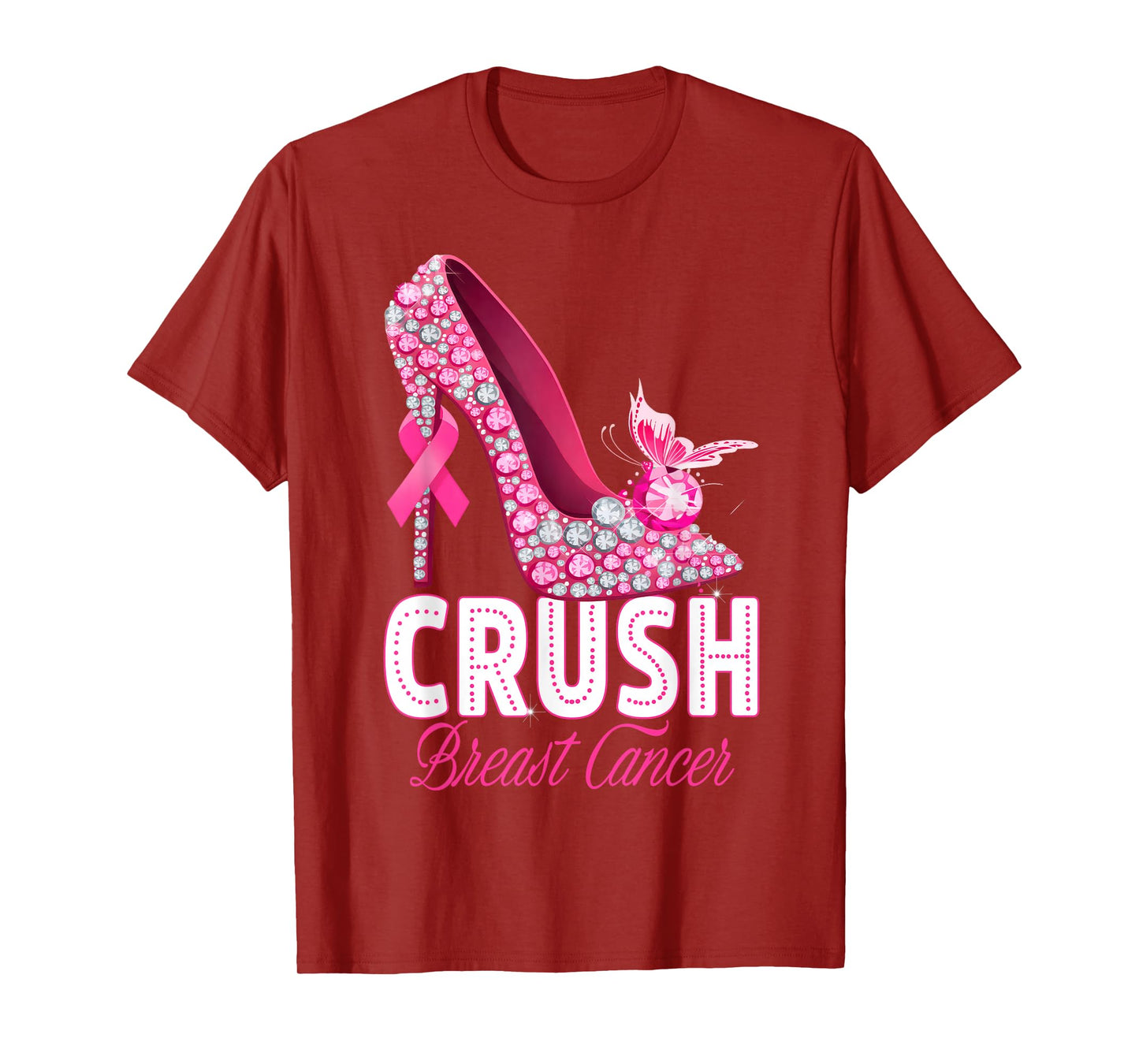Crush Breast Cancer Awareness Pink High Heel with Butterfly T-Shirt