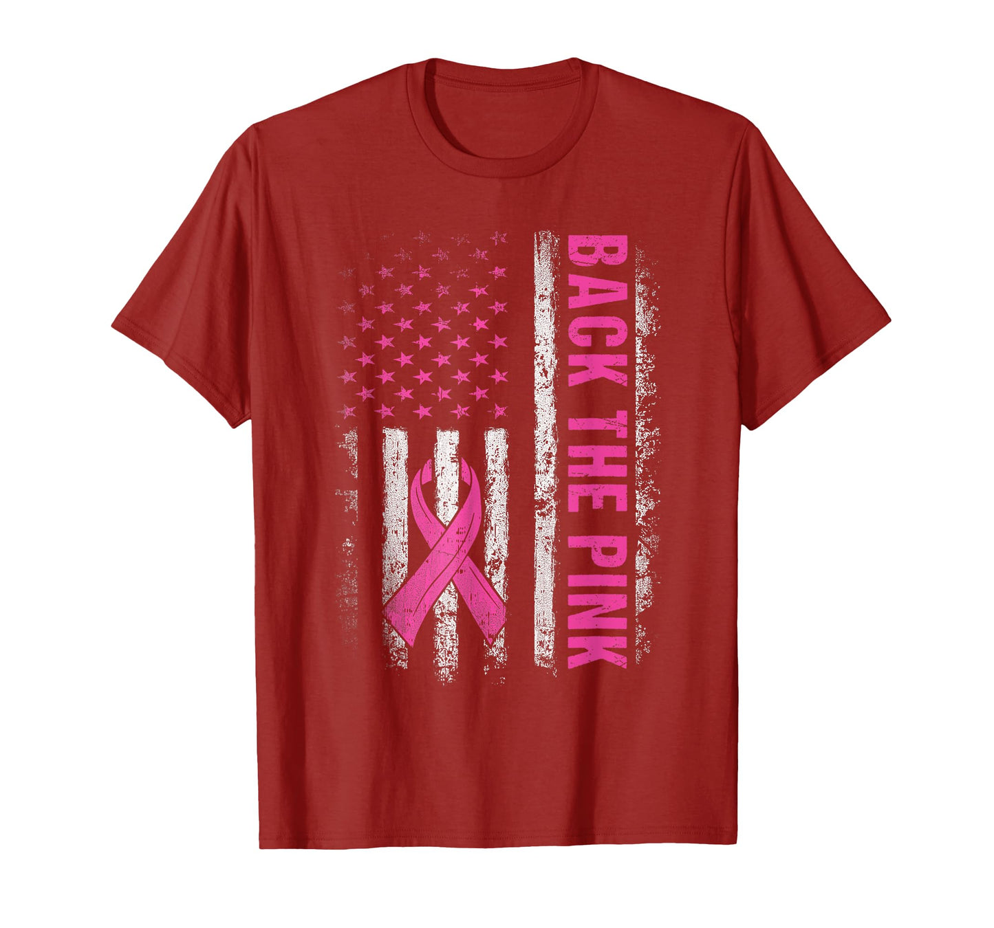 Back The Pink Ribbon American Flag Breast Cancer Awareness T-Shirt