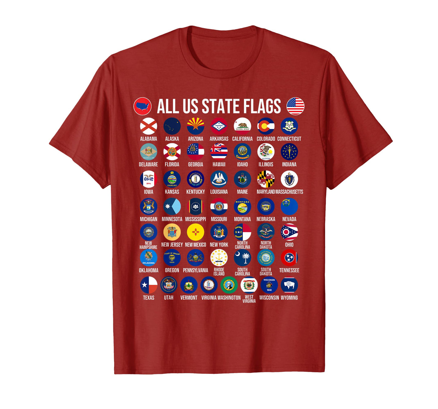 Flags of the U.S. States 50 Flags American Geography T-Shirt