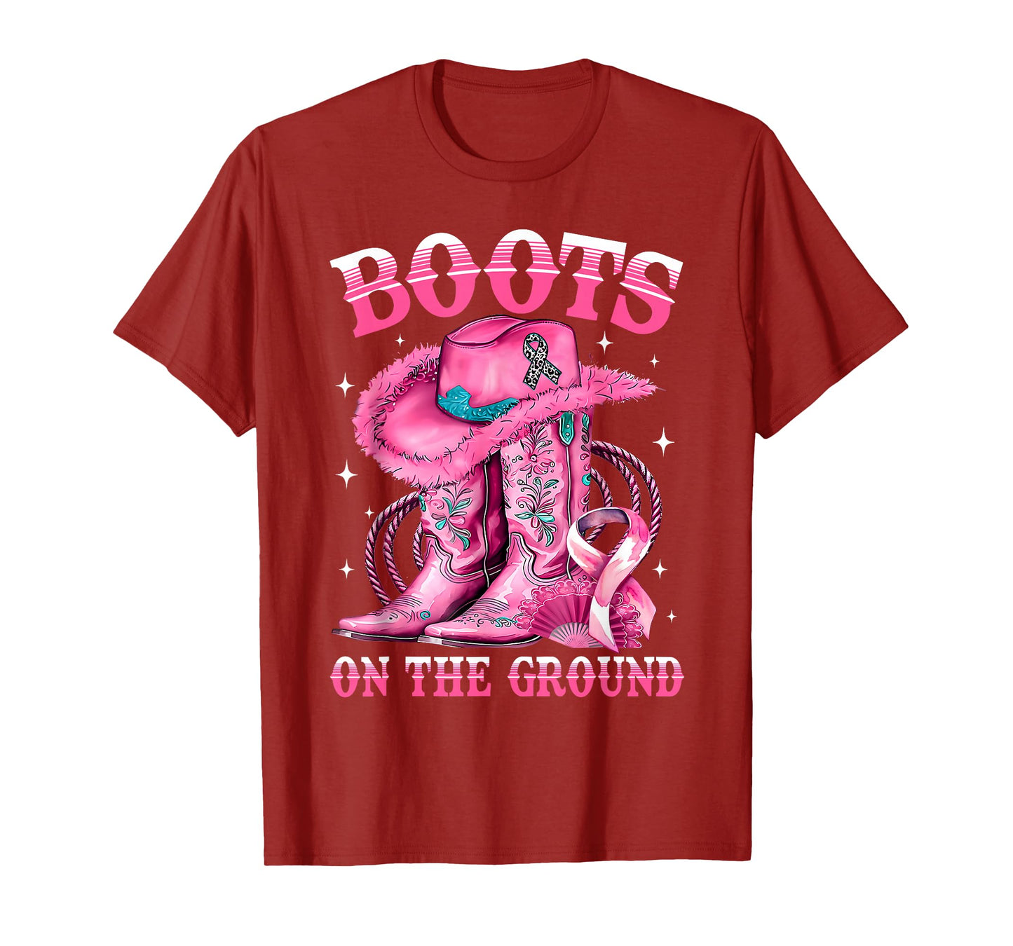 Boots On The Ground Cowgirl Western Breast Cancer Awareness T-Shirt