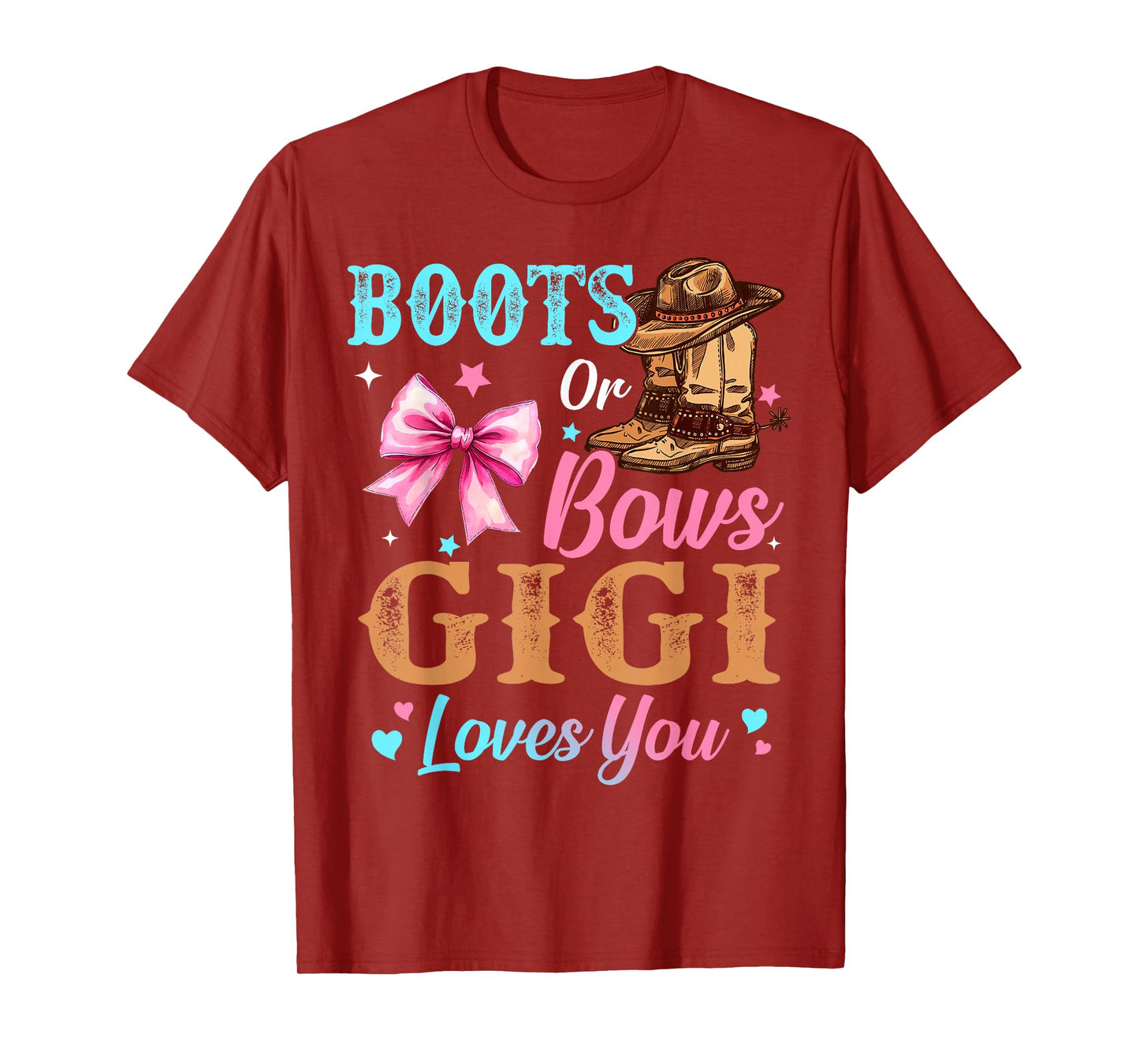 Boots or Bows Gigi Loves You Gender Reveal Family T-Shirt