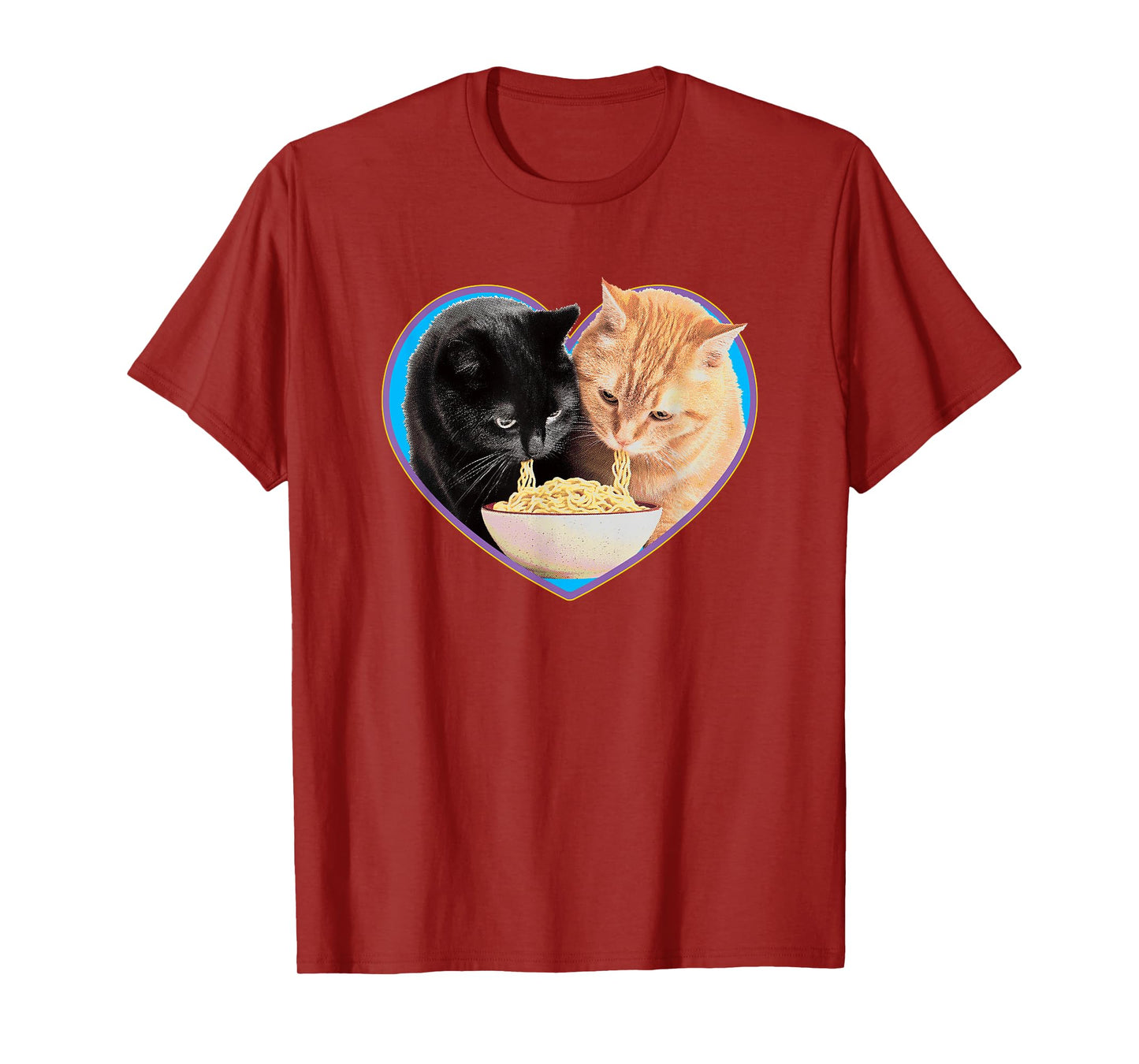 Cat Lover Ramen Noodle Heart Black & Orange Kittens Eating T-Shirt