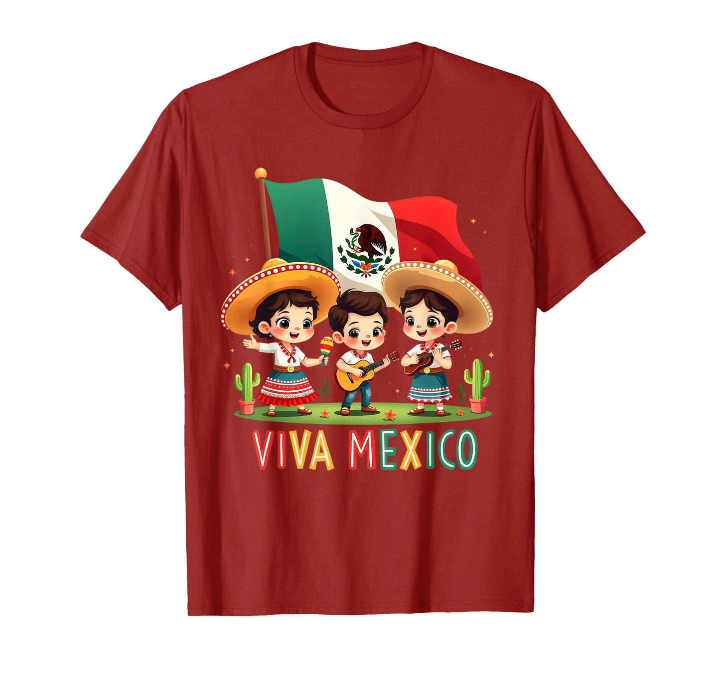 Viva Mexico Girl Boy Maracas Guitar Mexican Independence Day T-Shirt