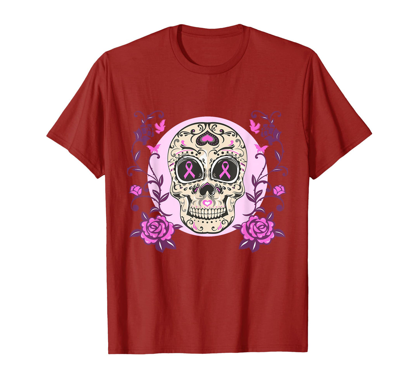 Sugar Skull Pink Ribbon Breast Cancer Awareness Calavera T-Shirt