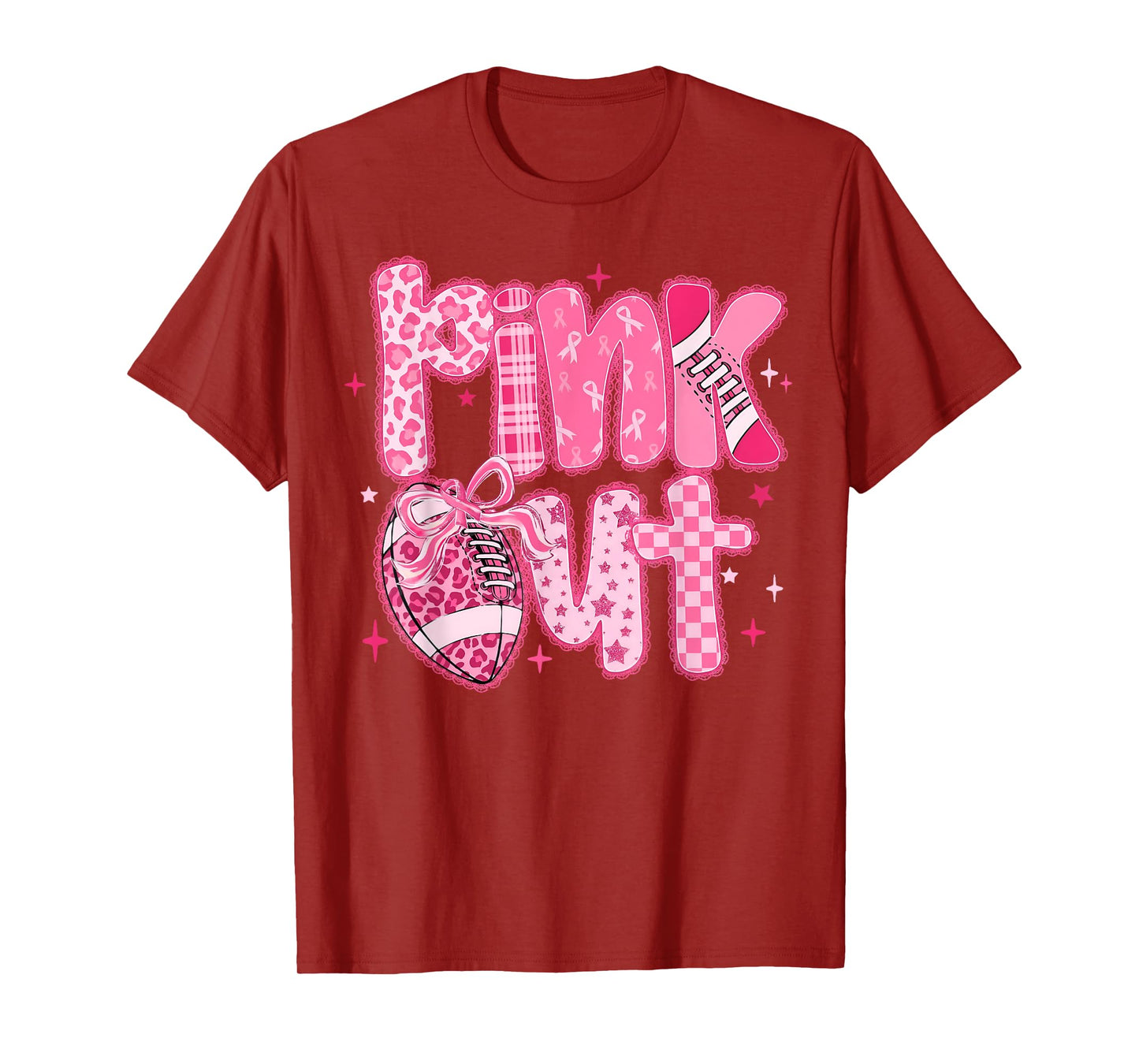 Pink Out Football Coquette Bow Breast Cancer Warrior Support T-Shirt
