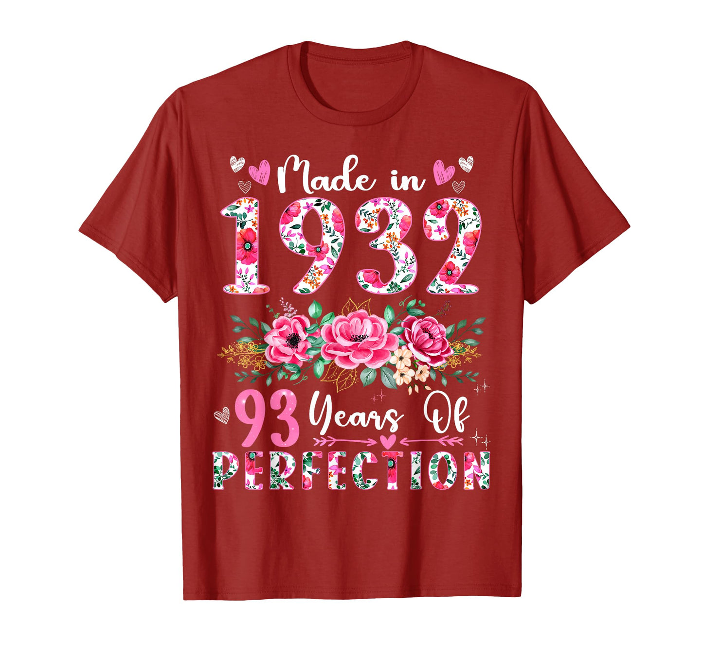 93 Year Old Made In 1932 Floral 93th Birthday Women T-Shirt