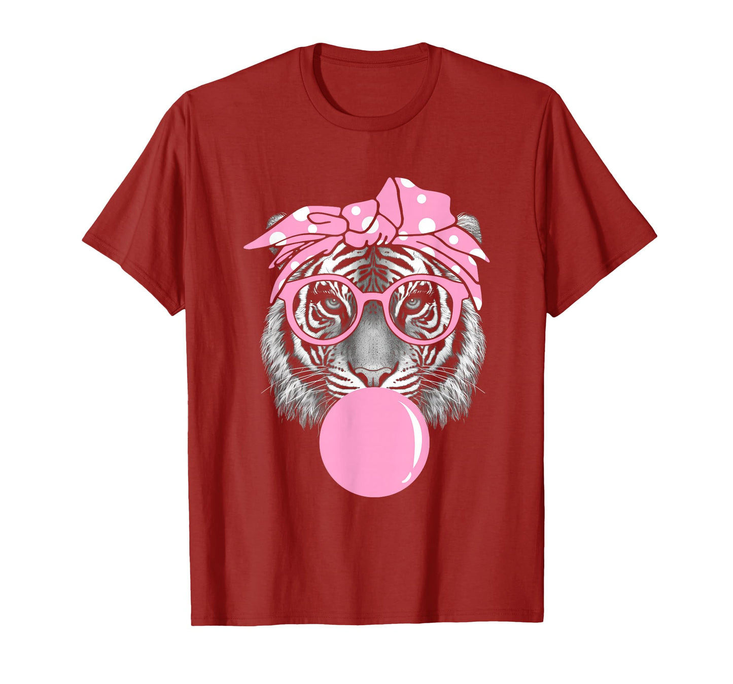 Funny Pink Tiger For Girl Glasses & Pink Bubble Gum T-Shirt