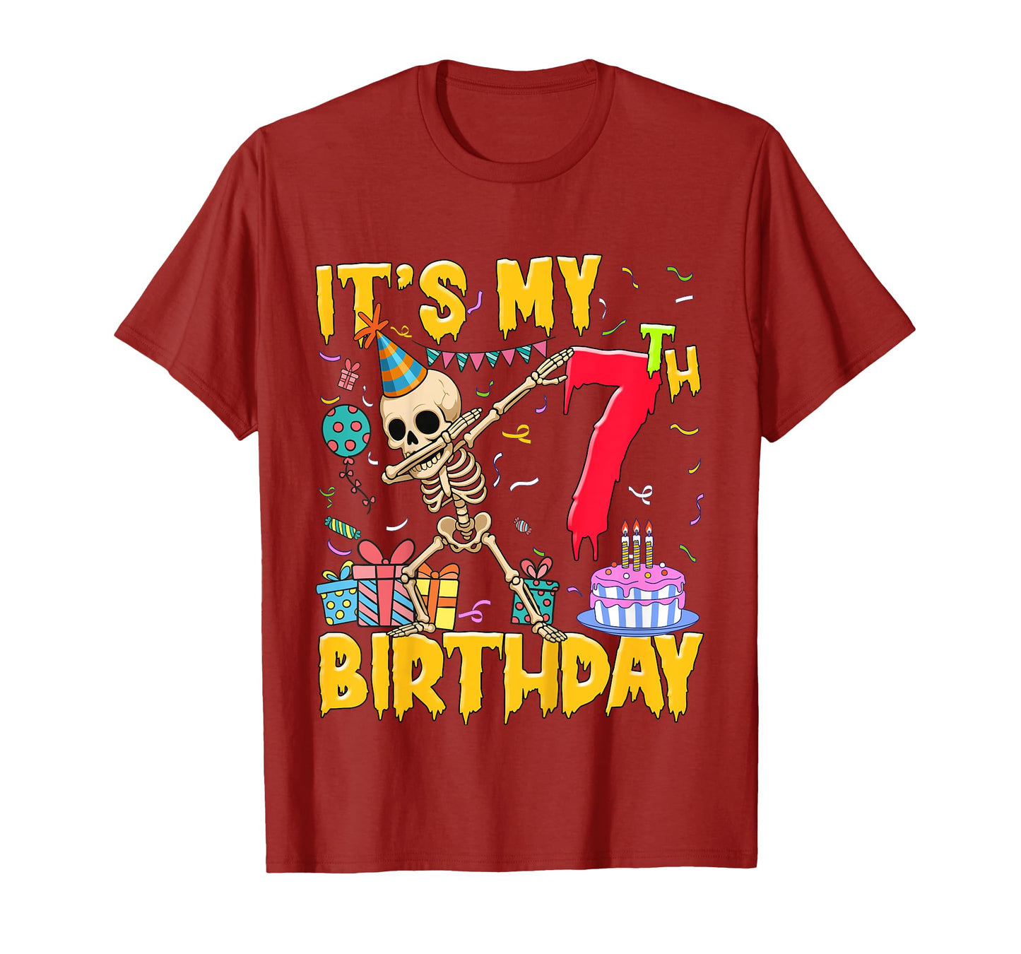 Kids It's My 7th Birthday Party Halloween Skeleton Birthday T-Shirt