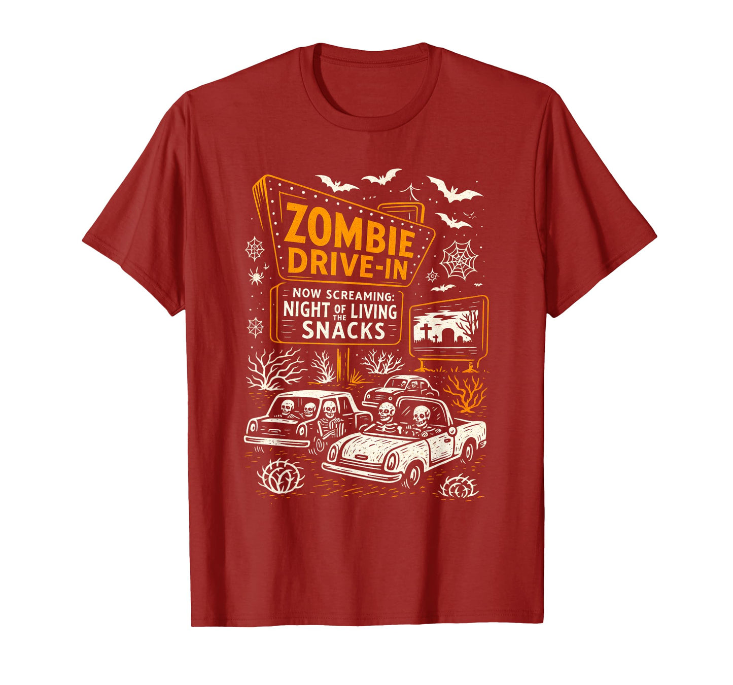 Retro Zombie Drive in Skeleton Movie Night Hotel Halloween T-Shirt