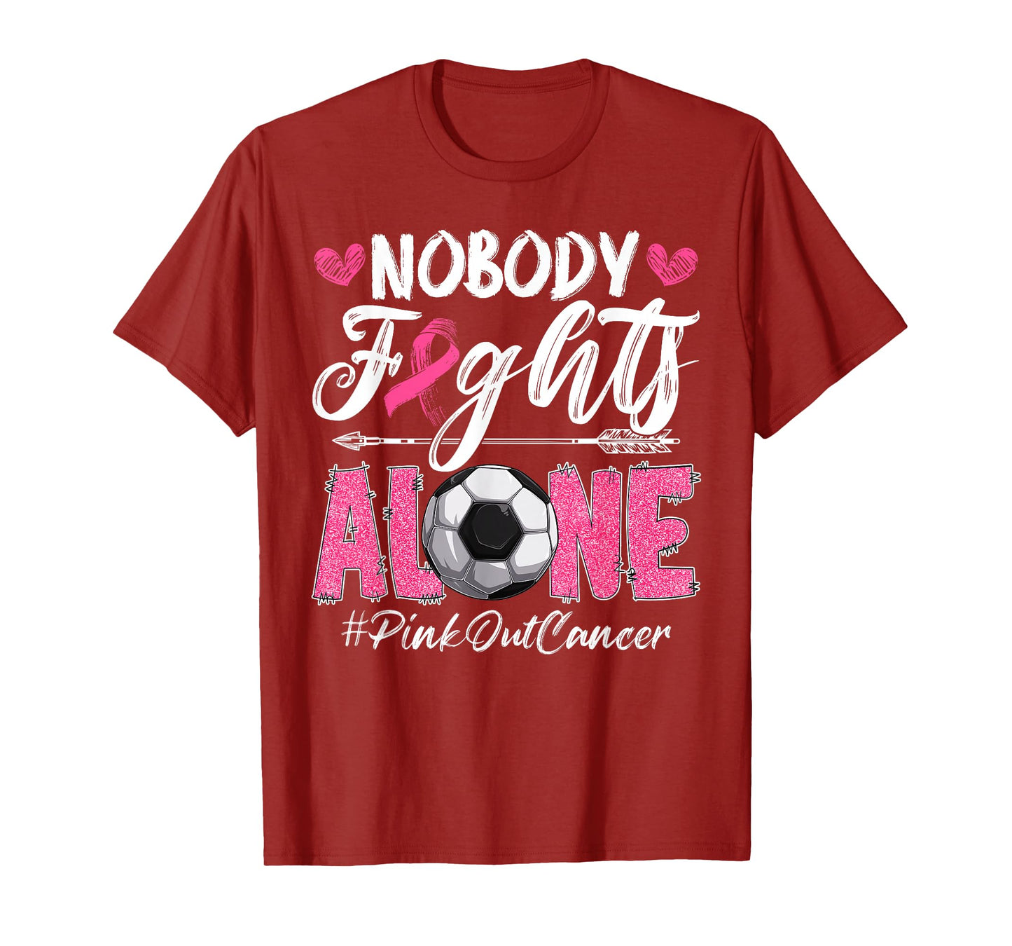 Nobody Fights Alone Pink Out Breast Cancer Soccer Boys Men T-Shirt