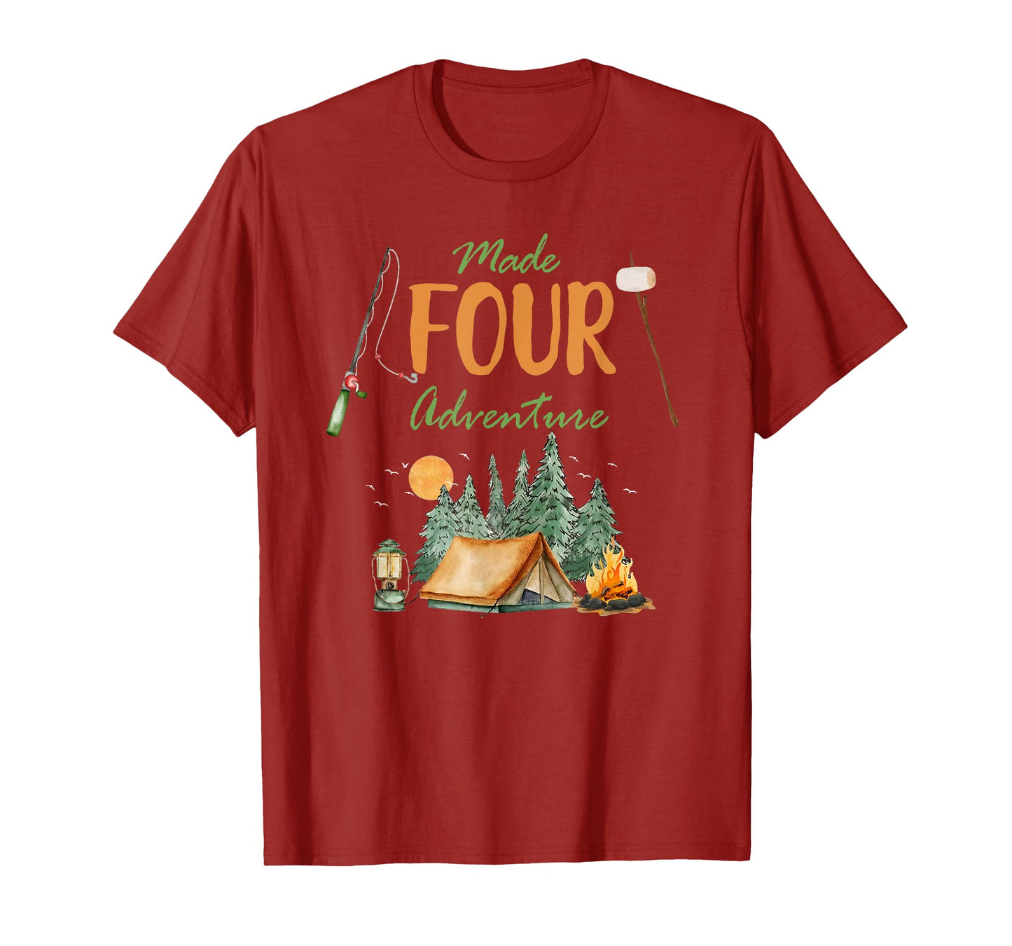 Made Four Adventure 4th Birthday Camping Outdoor Themed T-Shirt