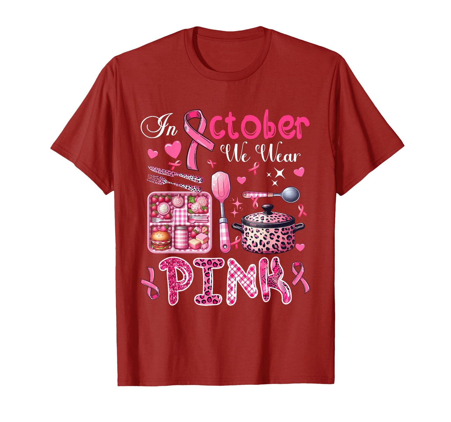 In October We Wear Pink Breast Cancer Awareness Lunch Lady T-Shirt
