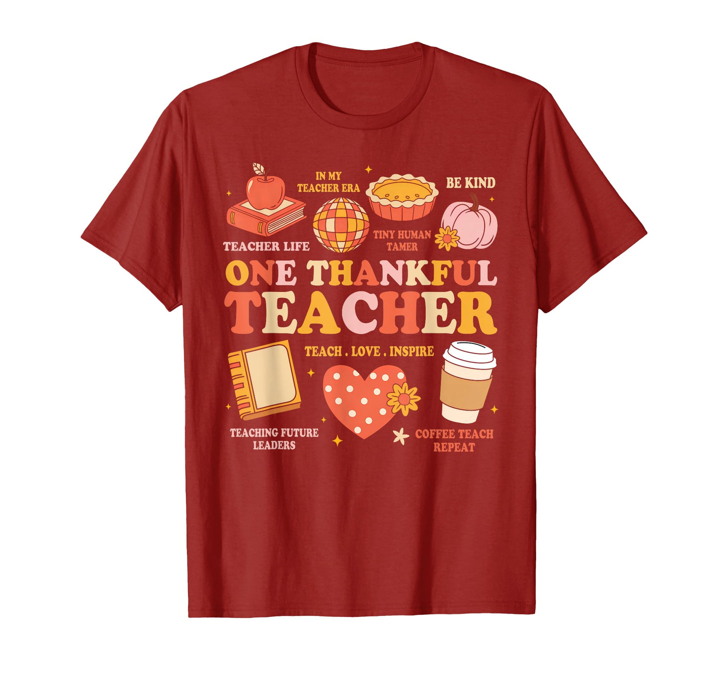 Groovy Teacher Thanksgiving Women One Thankful Teacher Fall T-Shirt
