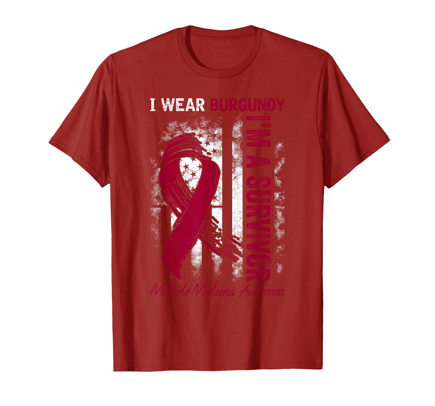 I Wear Burgundy I'm A Survivor Multiple Myeloma USA Flag T-Shirt