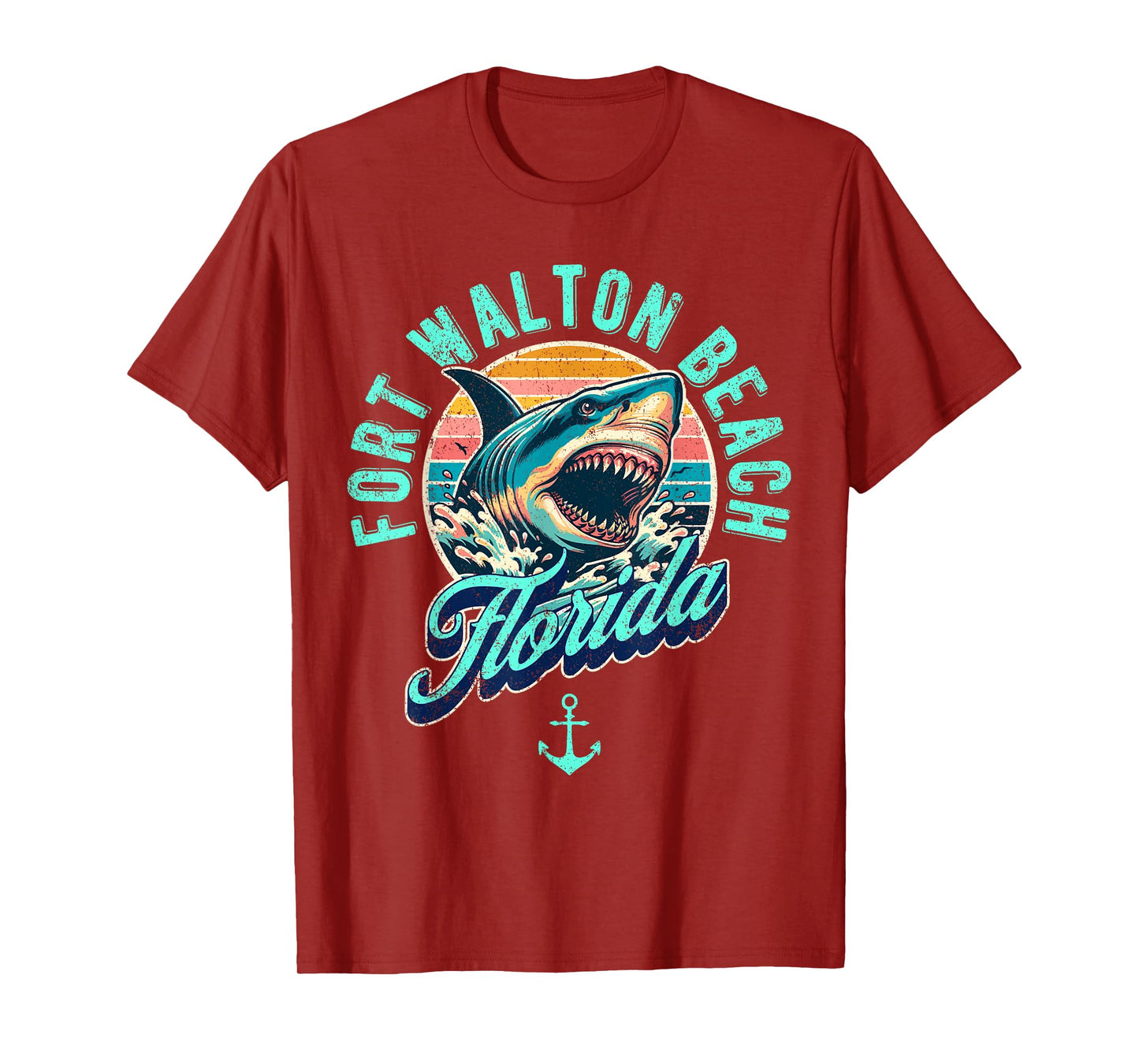 Fort Walton Beach Florida Shark Retro Distressed Design T-Shirt
