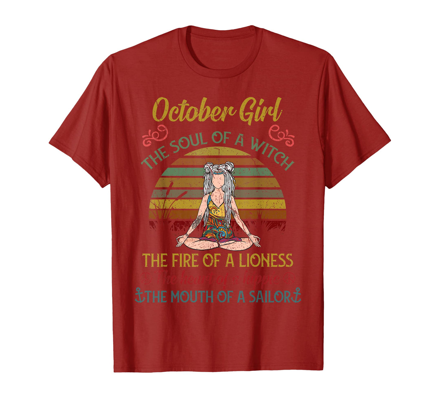 October Girl The Soul of A Witch Funny Yoga Birthday T-Shirt