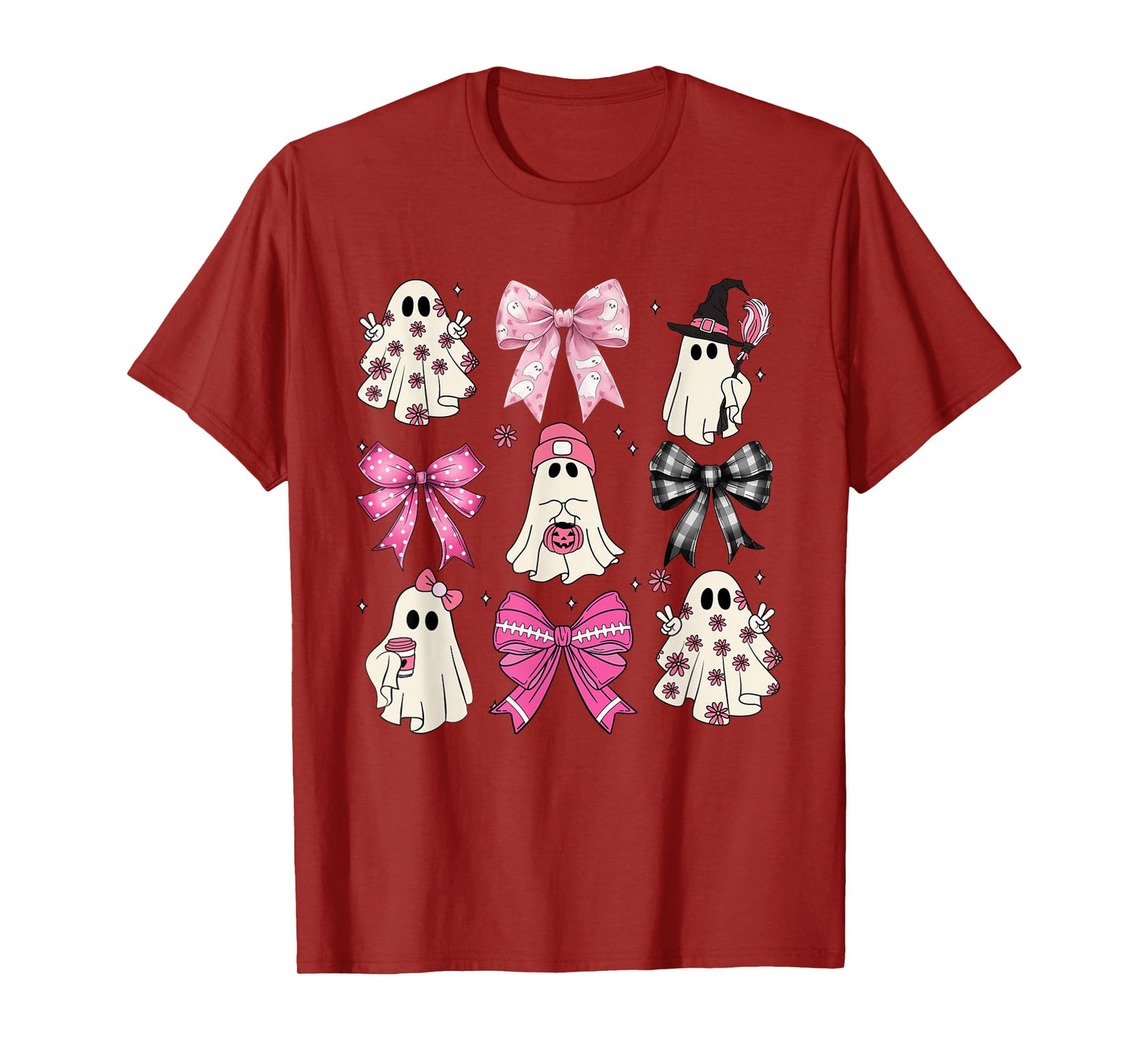 Spooky Vibes Pink Ghost Preppy Halloween Women Girls Kids T-Shirt