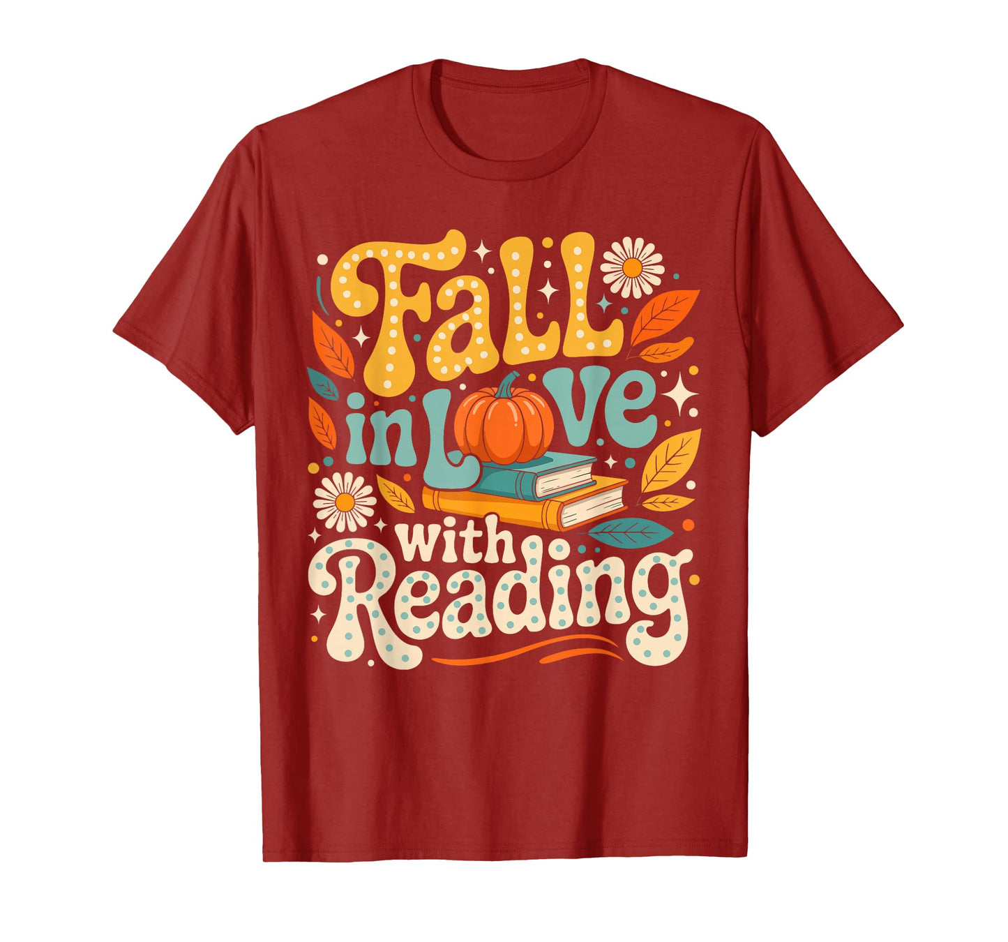 Fall in Love with Reading Autumn Librarian Cute Book Lover T-Shirt