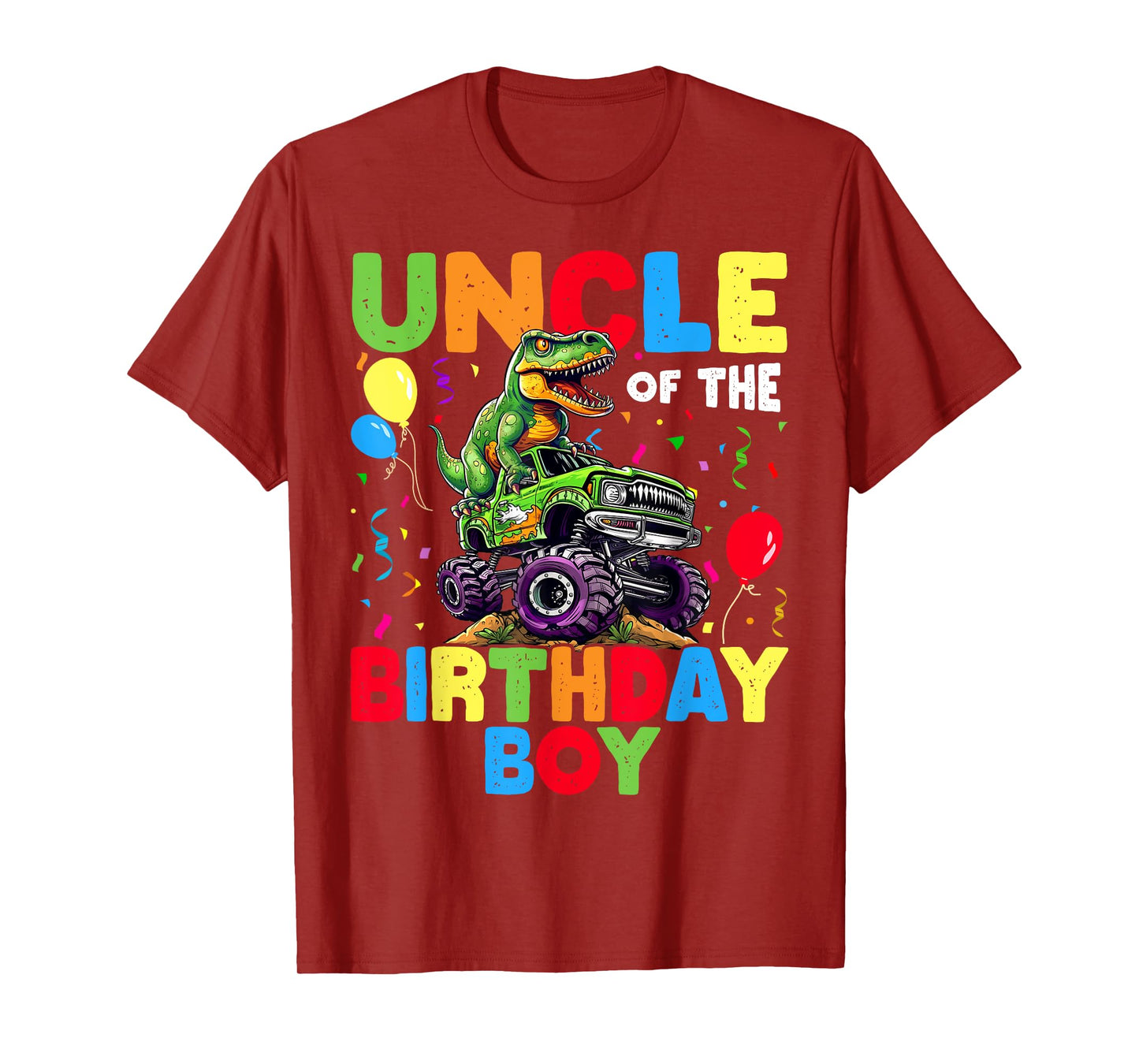 Uncle Of The Birthday Boy Dinosaur T-Rex Monster Truck T-Shirt
