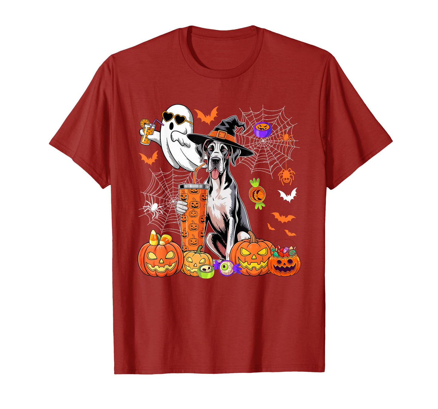 Great Dane As Witch Drinking Coffee Halloween Boo Ghost T-Shirt