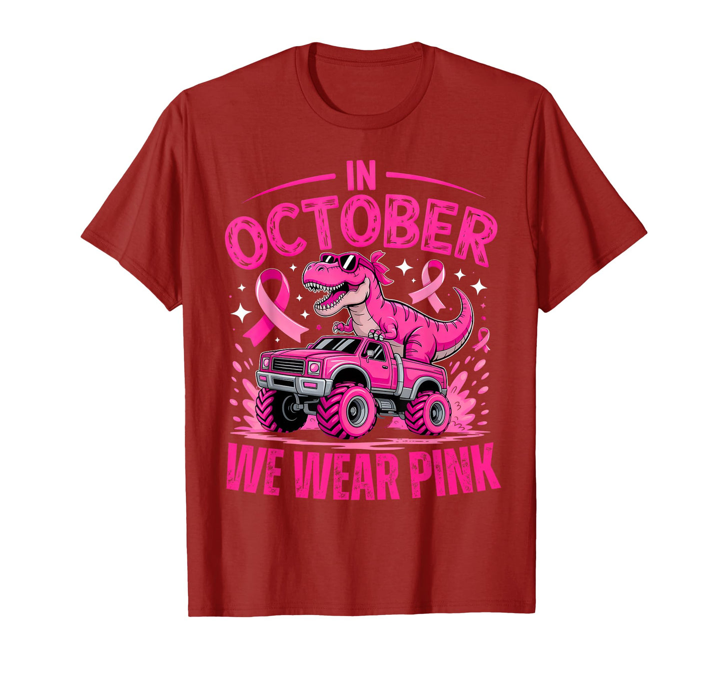 Trex Dino in October We Wear Pink Breast Cancer Awareness T-Shirt