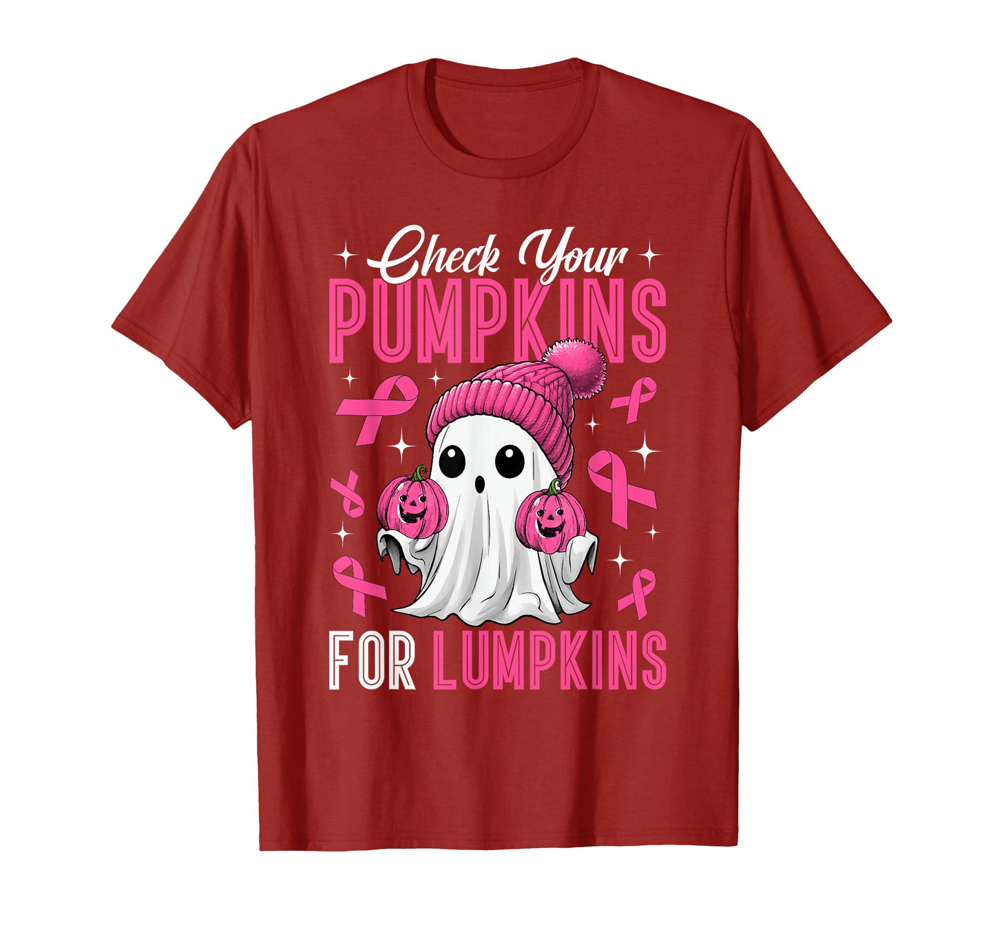 Check Your Pumpkins for Lumpkins Breast Cancer Ghost Women T-Shirt