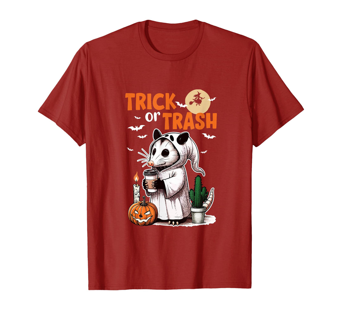 Trick Or Treat Joke Trash Halloween Possum Drinking Beer T-Shirt