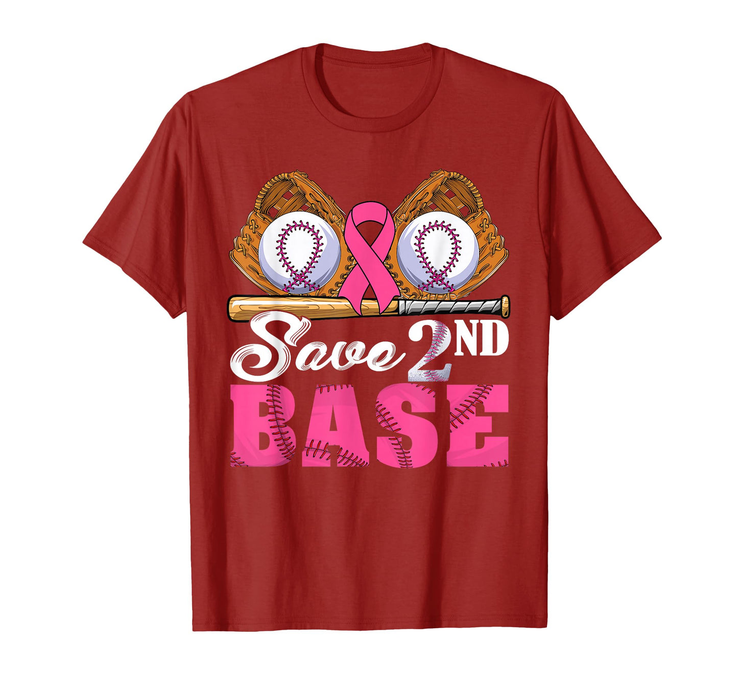 Save Second 2nd Base Breast Cancer Awareness Month Baseball T-Shirt