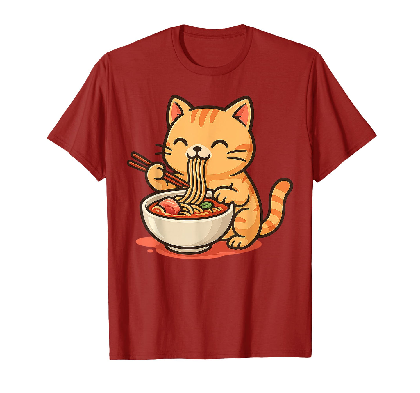 Anime Kawaii Cat Eating Ramen Noodles Men Women Teen Kids T-Shirt
