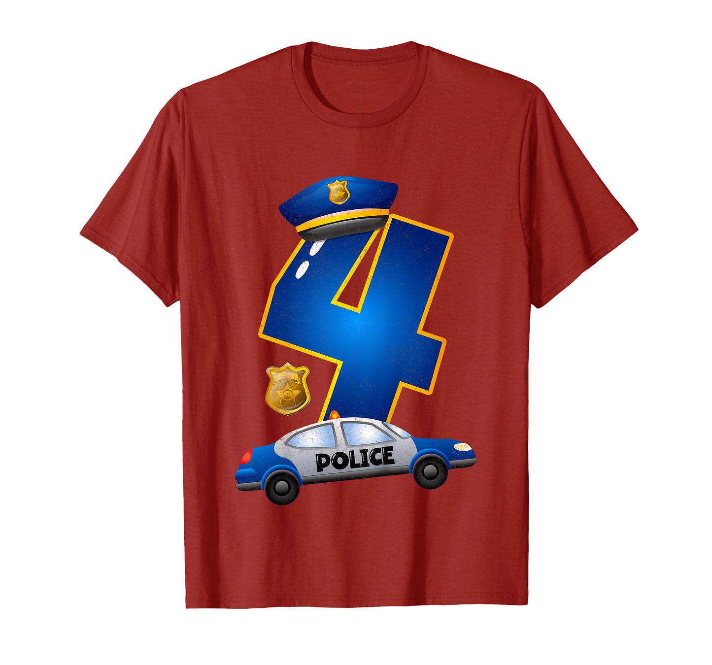 Kids Kids 4 Years Old Police Car 4th Birthday Party Boys Girls T-Shirt