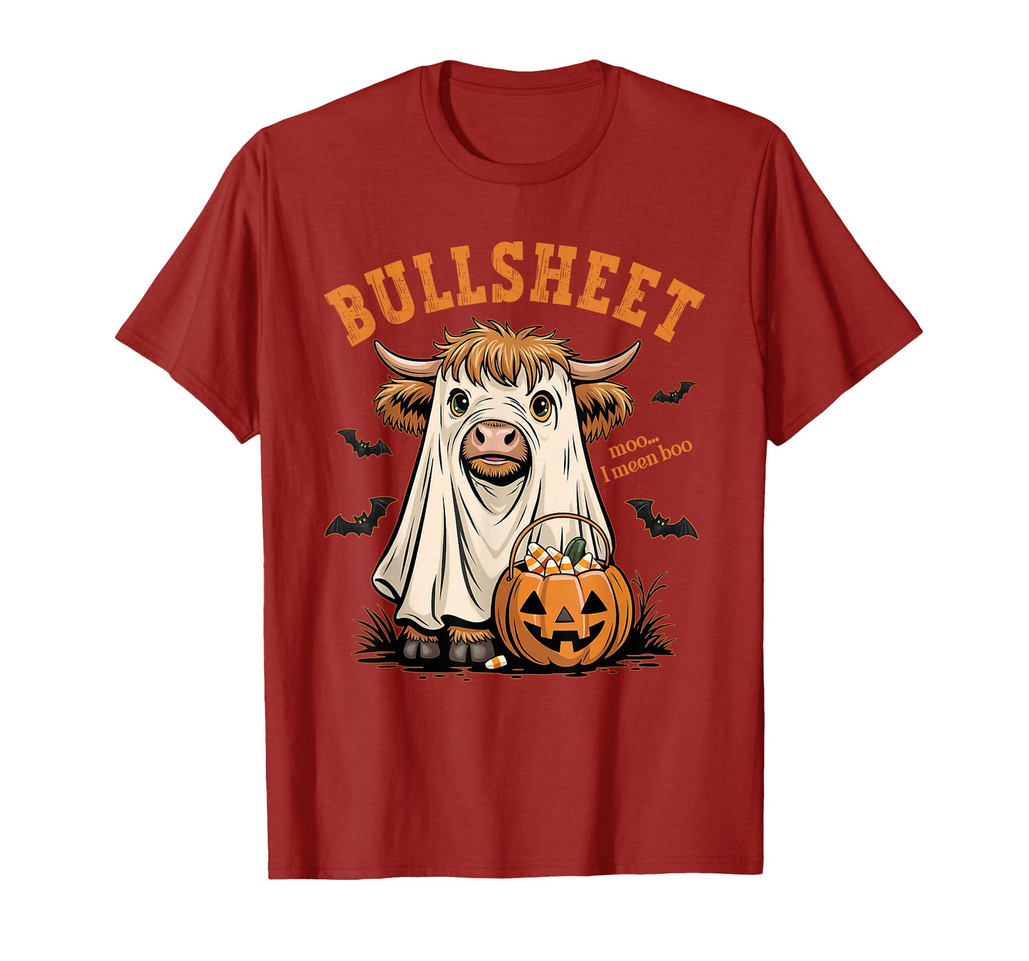 Moo... I Mean Boo Bullsheet Highland Cow Ghost Halloween T-Shirt