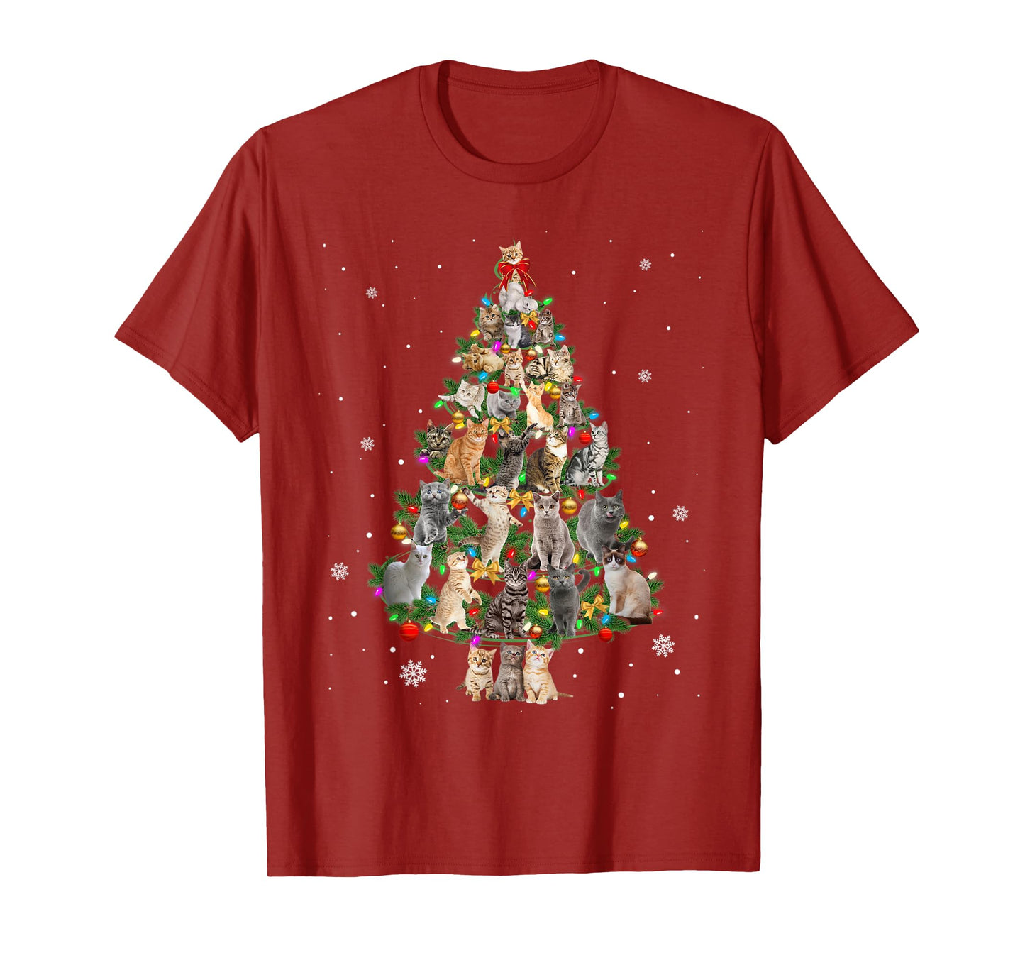 Meowy Xmas Cats Christmas Tree Lights Snow Kitten Funny Gift T-Shirt